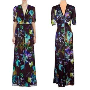 Mason by Michelle Mason Silk Floral Maxi Dress Sz.S Purple Button Front Event